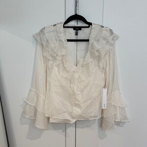 Aqua Cream Ruffled Blouse